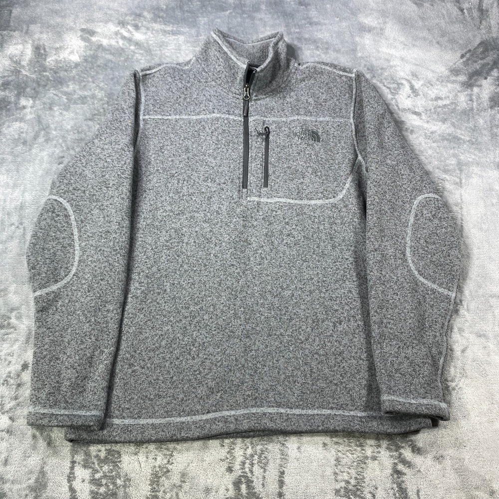 The North Face Fleece Pullover Sweater Men Large Gray Heather Mock Neck 1/4 Zip